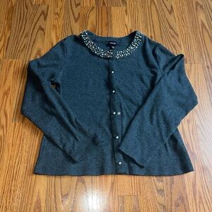 Rafaella Grey pearl button up cardigan size medium